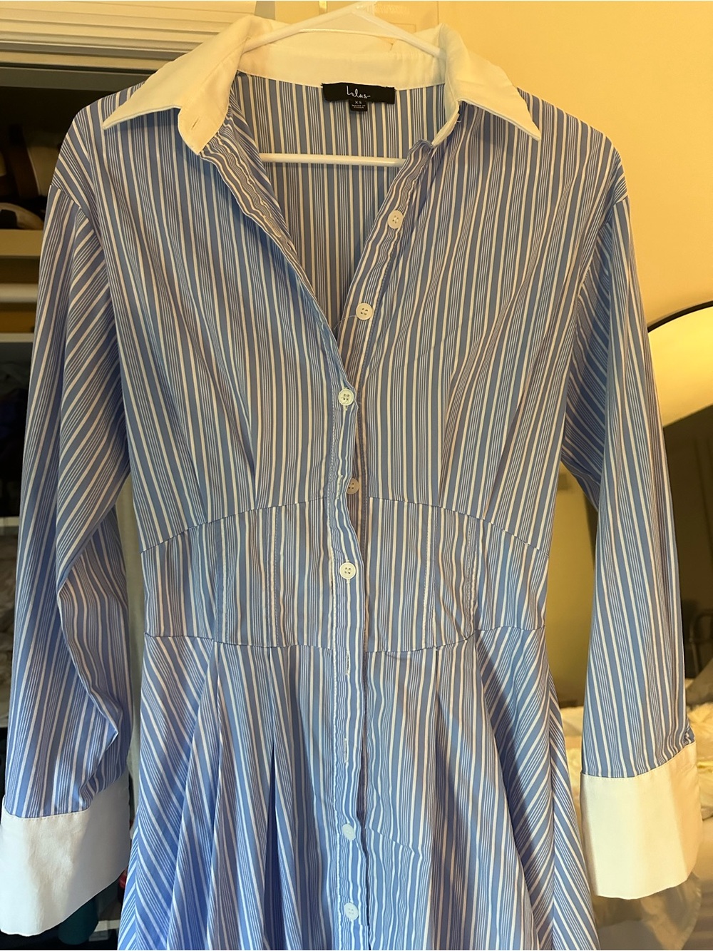 Lulu's Light Blue and White Striped Shirt Dress - Picture 3 of 3